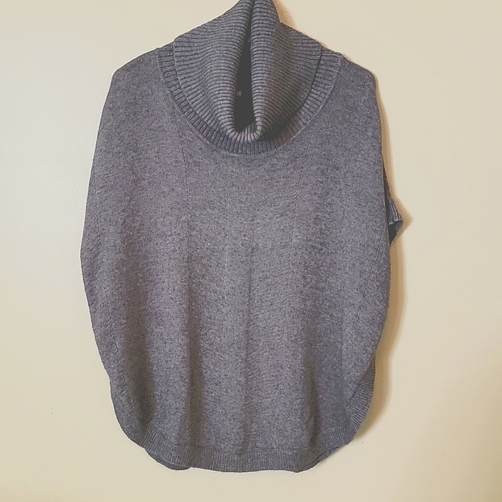 Sisters turtleneck poncho sweater gray - small soft and cozy!